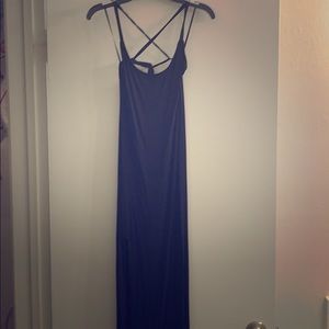 Black high slit, low back dress